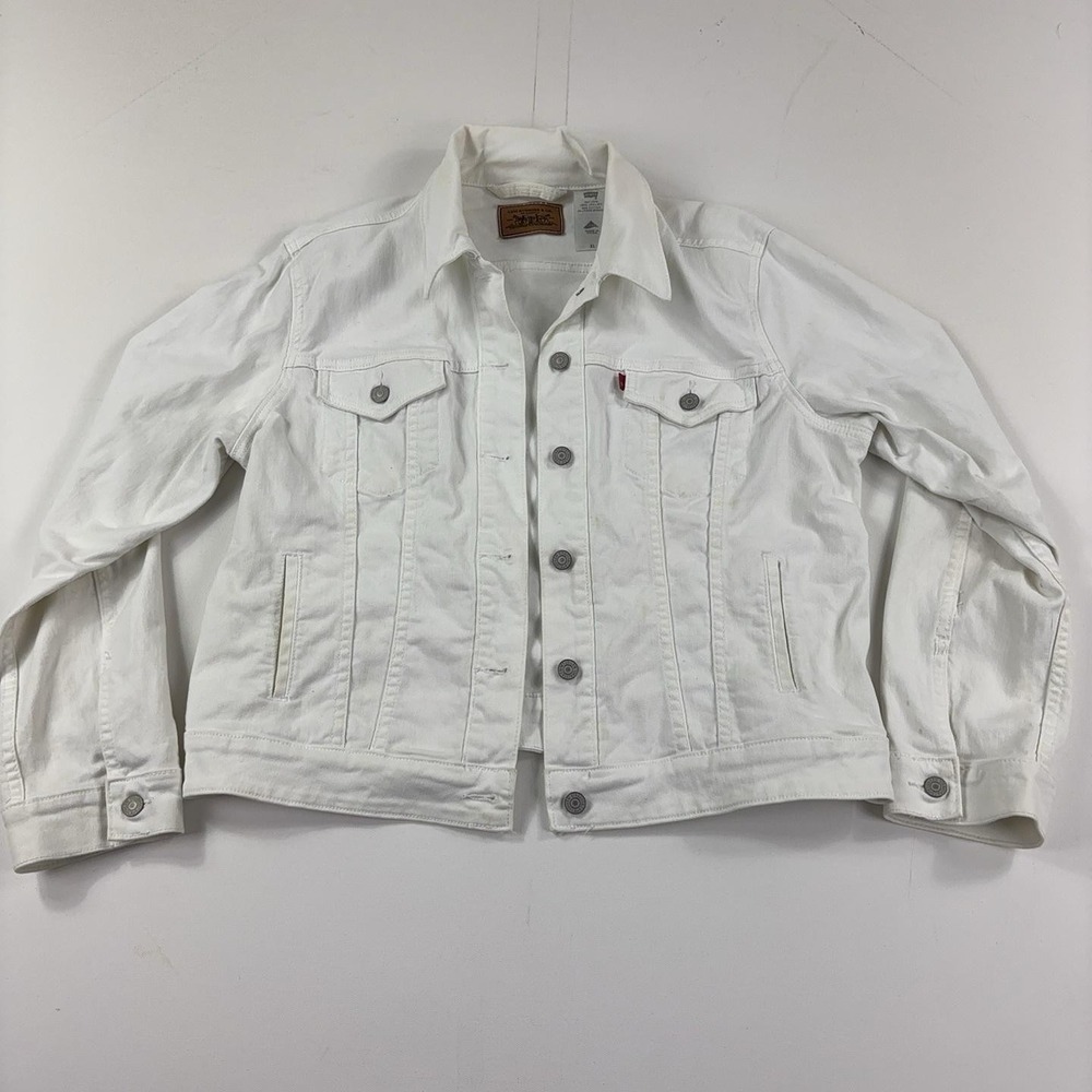 Levi's Jacket Mens XL White Denim Trucker Button Front Stretch Pockets Unlined